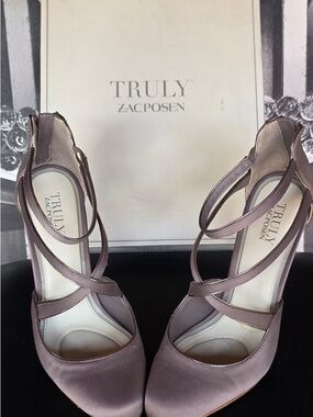 Zac Posen Dusty Mauve Satin Crisscross Ankle-Strap Pumps